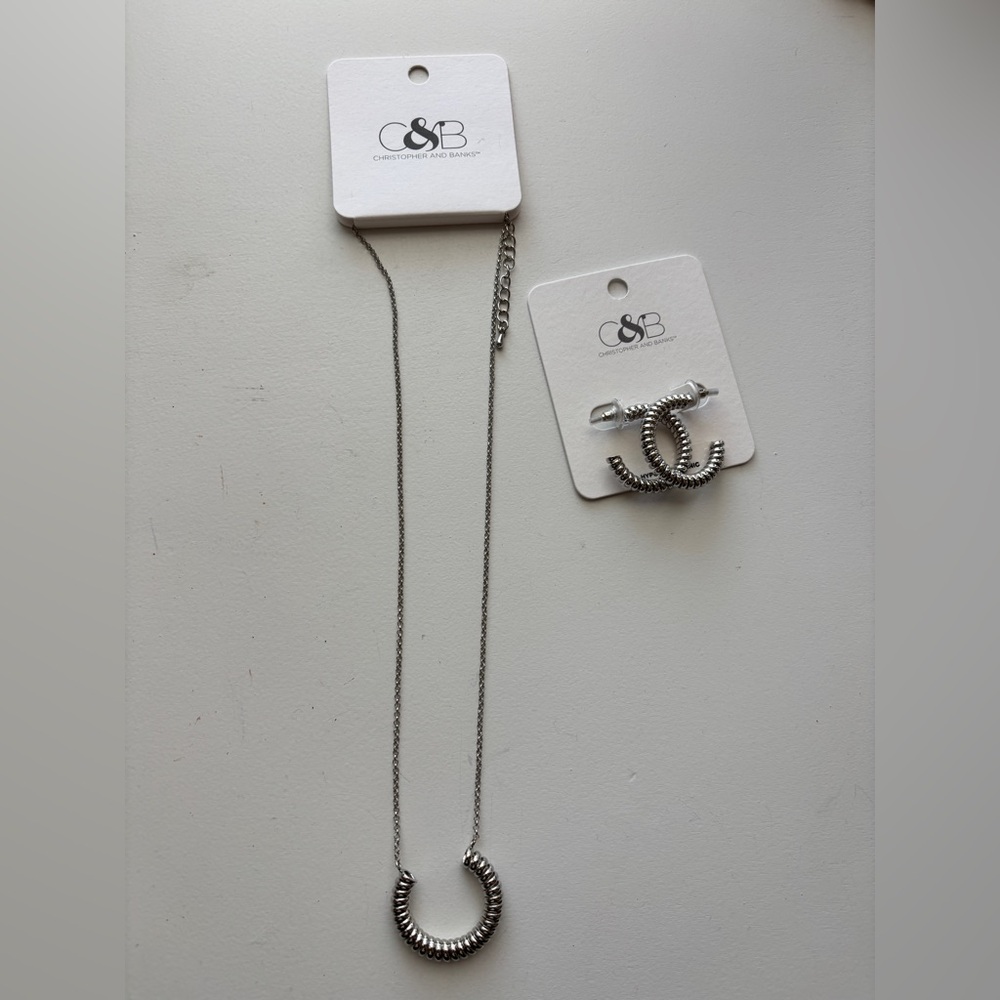 Christopher & Banks Silver Coil Necklace & earrings set